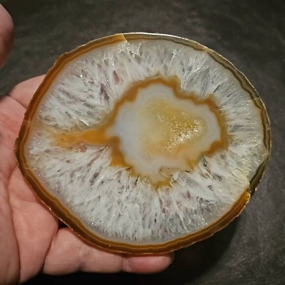 Polished Agate Slice with Small Druzy 5x5 - Picture 1 of 4